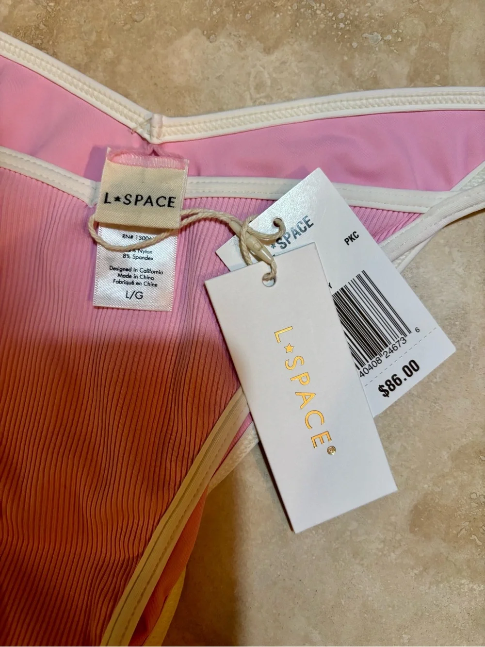L*Space Pixie Pink Ribbed Contrast-Trim Bikini Bottom NWT L